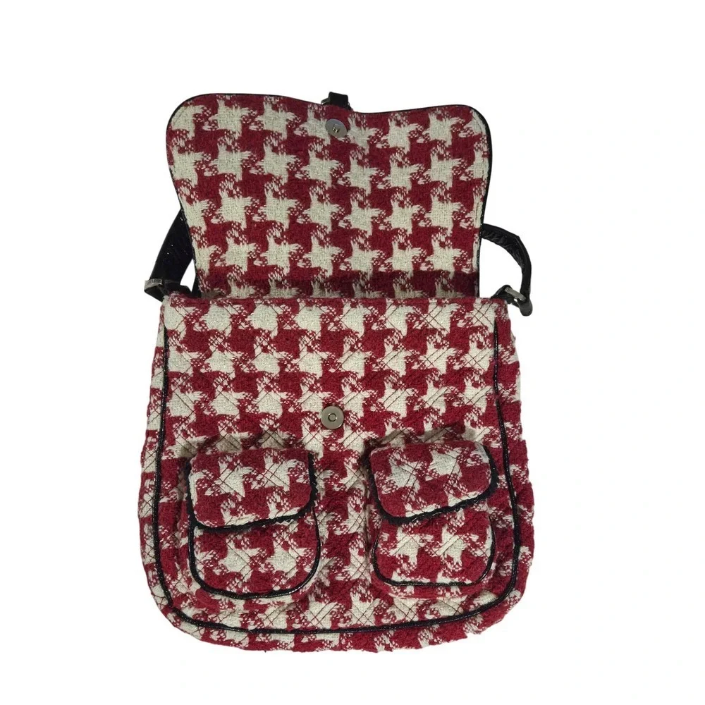 Vera Bradley Saddlebag Hipster Red White Houndstooth Quilted Flap Crossbody Bag